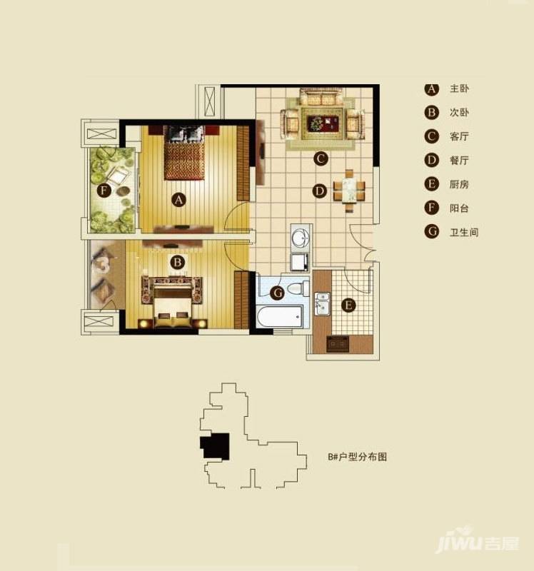 天凤国际广场2室2厅1卫75.9㎡户型图