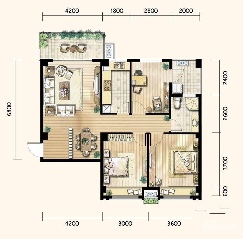 明发城市广场3室2厅1卫105㎡户型图