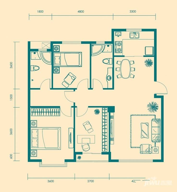 亚联翡翠春城3室1厅1卫120㎡户型图