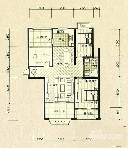 金城丽景3室2厅1卫103.4㎡户型图