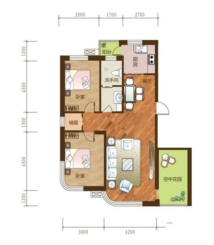 慧谷阳光3室2厅1卫87㎡户型图