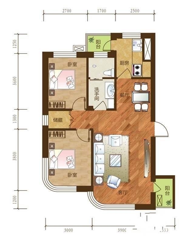 慧谷阳光2室2厅1卫79.3㎡户型图