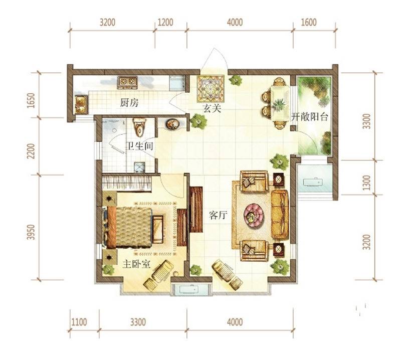 远洋自然1室2厅1卫85㎡户型图