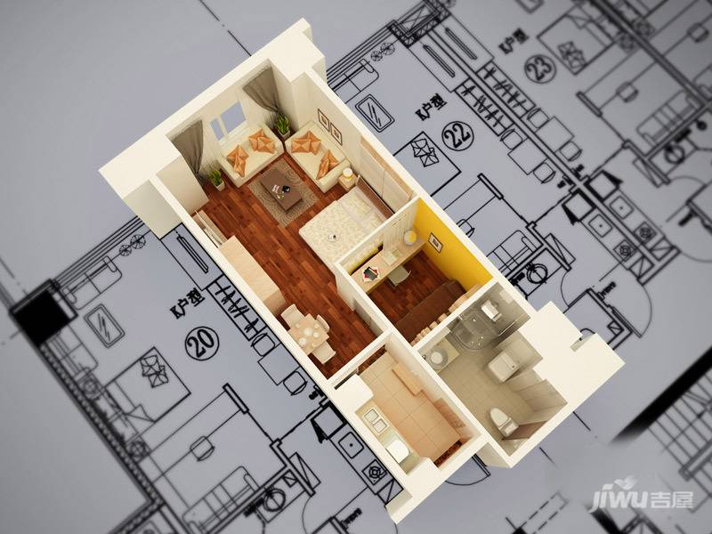 金色年华公馆1室1厅1卫56.7㎡户型图