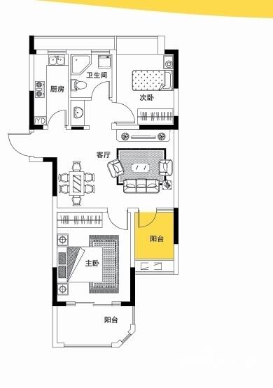 中粮彩云居2室2厅0卫74㎡户型图