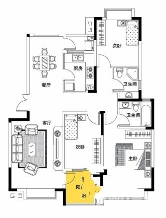 中粮彩云居3室2厅2卫118㎡户型图