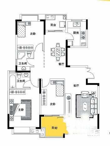 中粮彩云居3室2厅2卫118㎡户型图