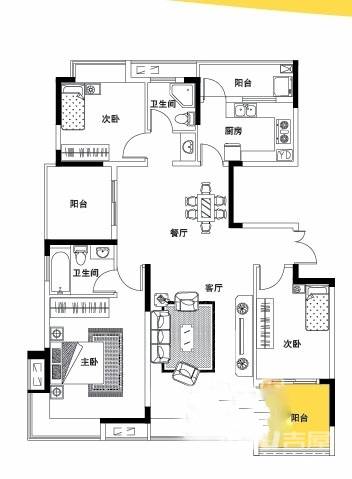 中粮彩云居3室2厅2卫118㎡户型图