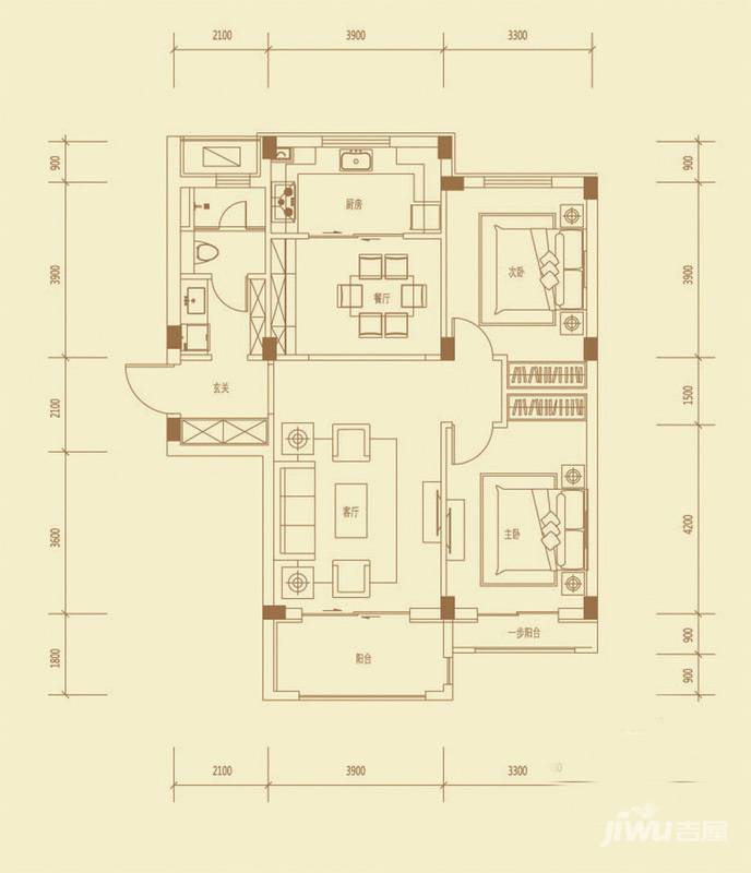 亿达第五郡2室2厅1卫106㎡户型图