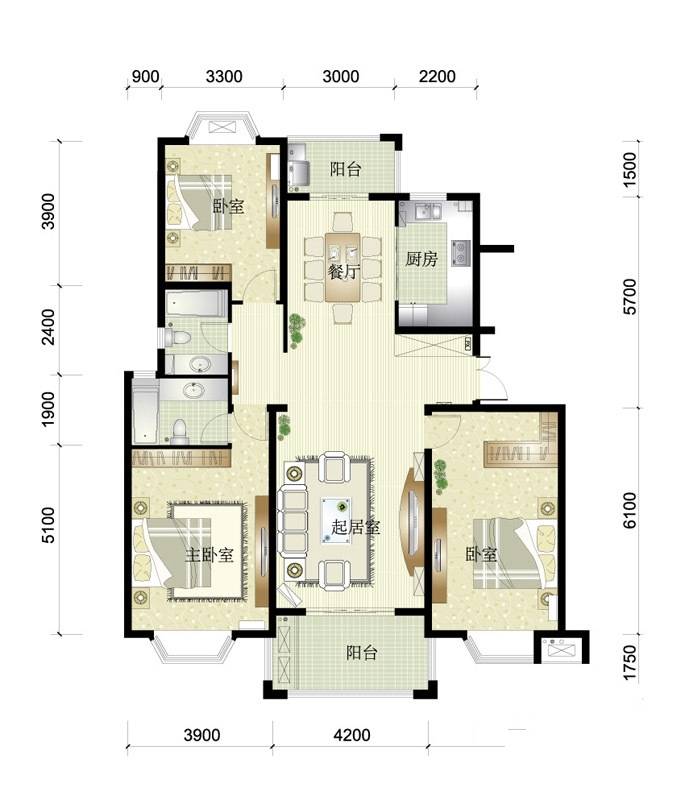 碧瑶花园3室2厅2卫148㎡户型图