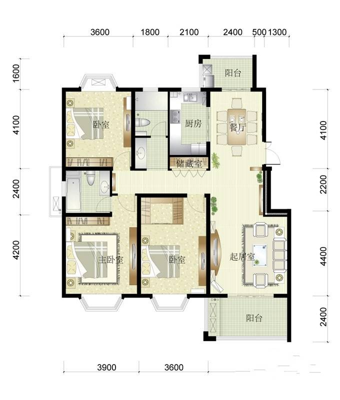 碧瑶花园3室2厅2卫143㎡户型图