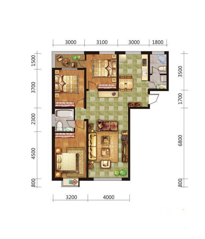 五矿万泉公元3室2厅2卫124.5㎡户型图