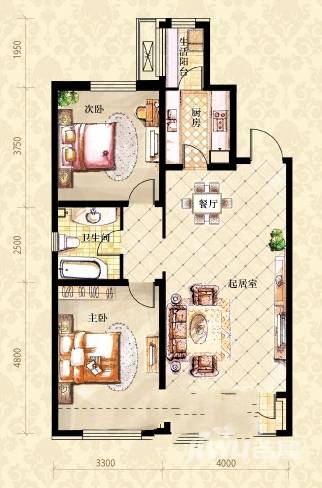 和泓国际2室2厅1卫92.2㎡户型图