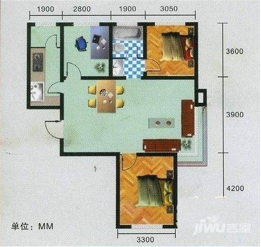 鸿海东星花庭3室2厅1卫107㎡户型图