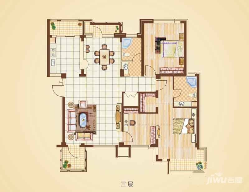 清河湾3室2厅2卫136.5㎡户型图