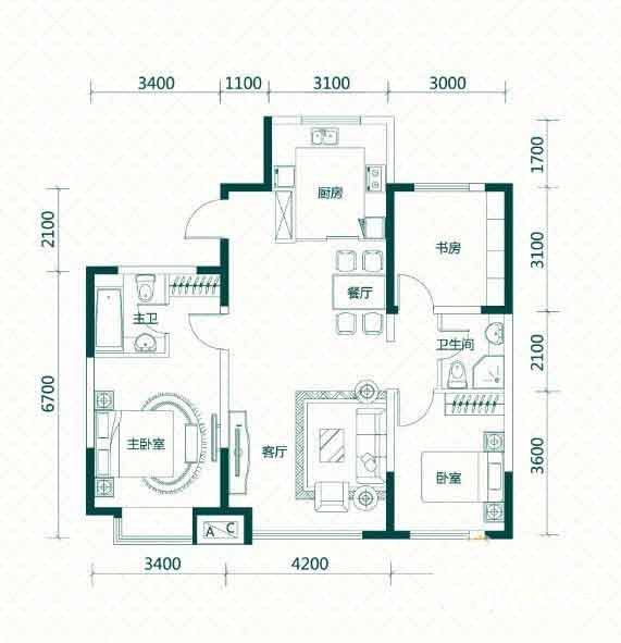 LOHAS上院7号公寓3室2厅2卫120.2㎡户型图