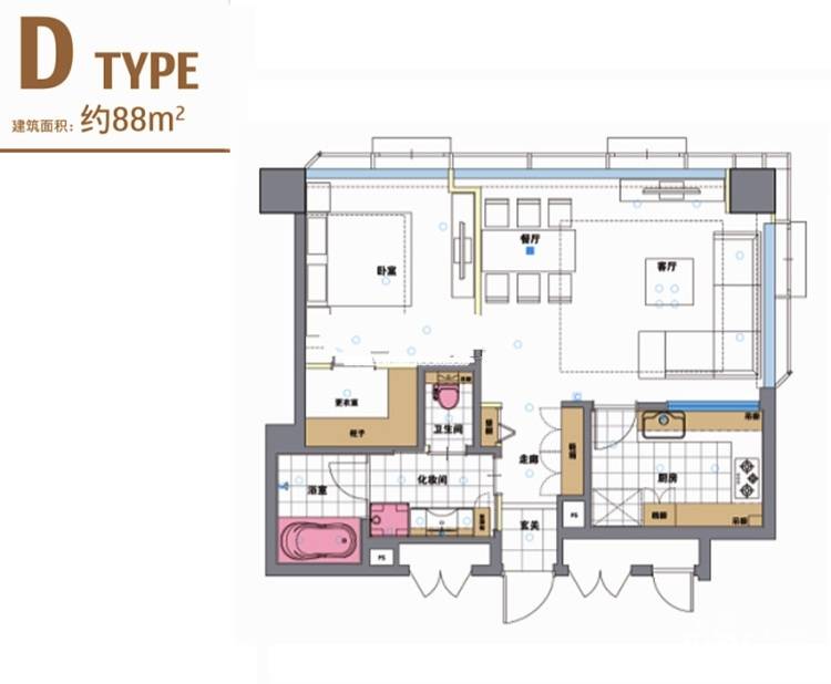 建屋紫宸庭1室2厅1卫88㎡户型图