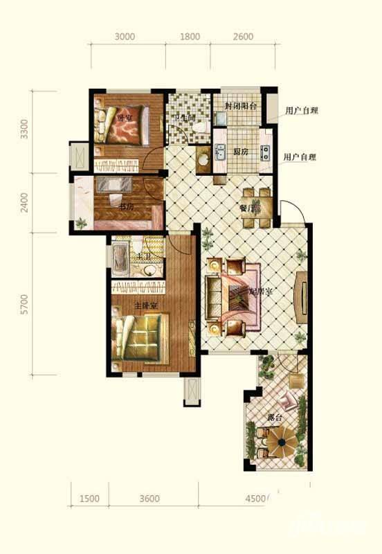 保利海上五月花3室2厅2卫110㎡户型图