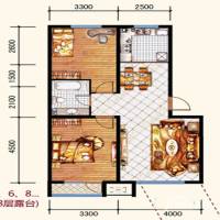 亿海阳光2室1厅1卫90.9㎡户型图