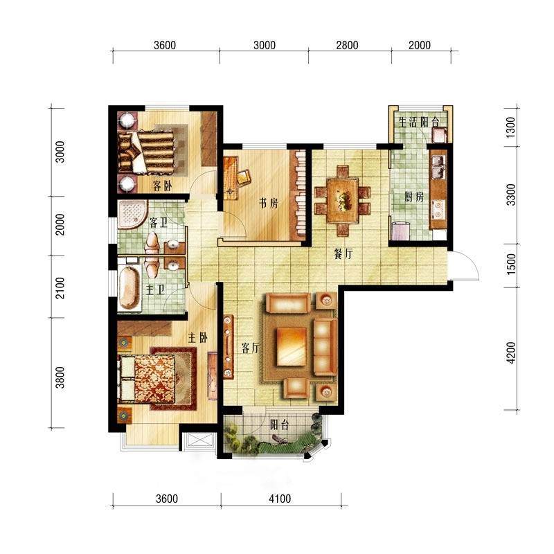 中海城和颂3室2厅2卫130㎡户型图