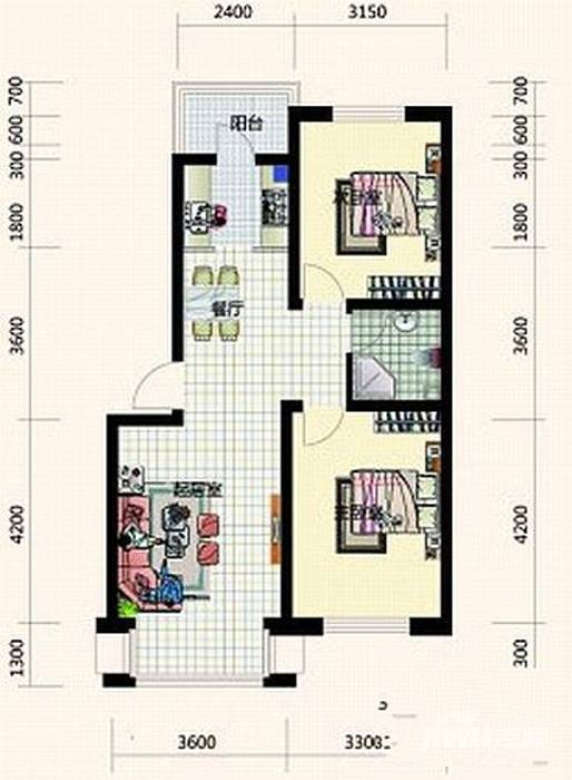 金沙水木城典3室2厅2卫81.2㎡户型图