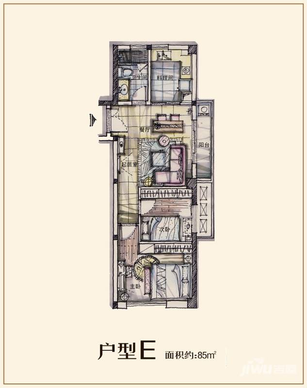 双冠南门商业广场2室1厅1卫85㎡户型图