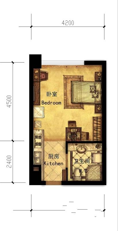 微博公馆1室1厅1卫38㎡户型图