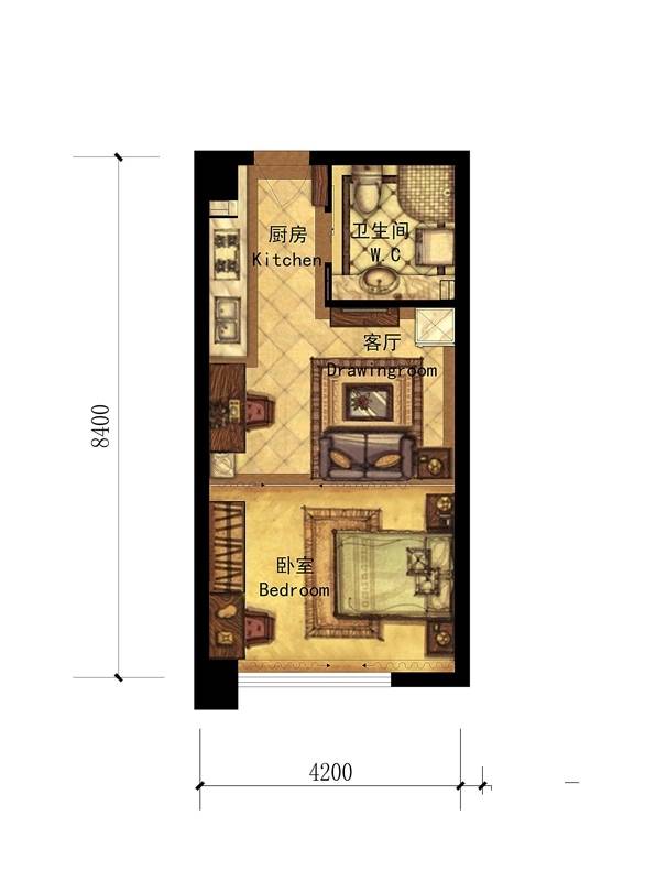 微博公馆1室1厅1卫47㎡户型图