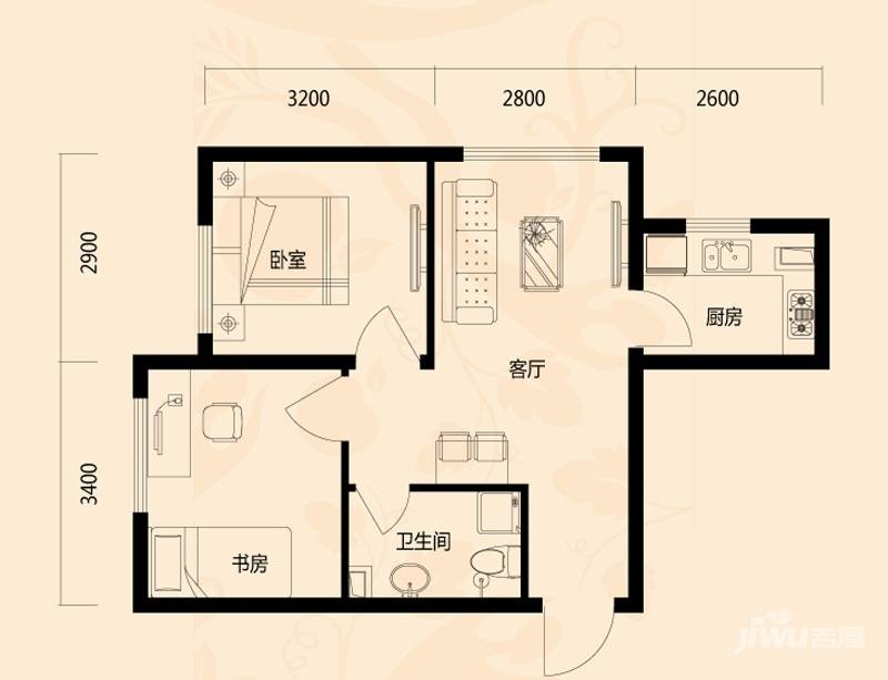 凯荣禧乐都2室2厅1卫58㎡户型图