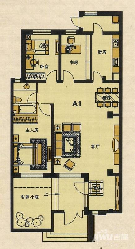 锦绣四合院3室2厅1卫120㎡户型图