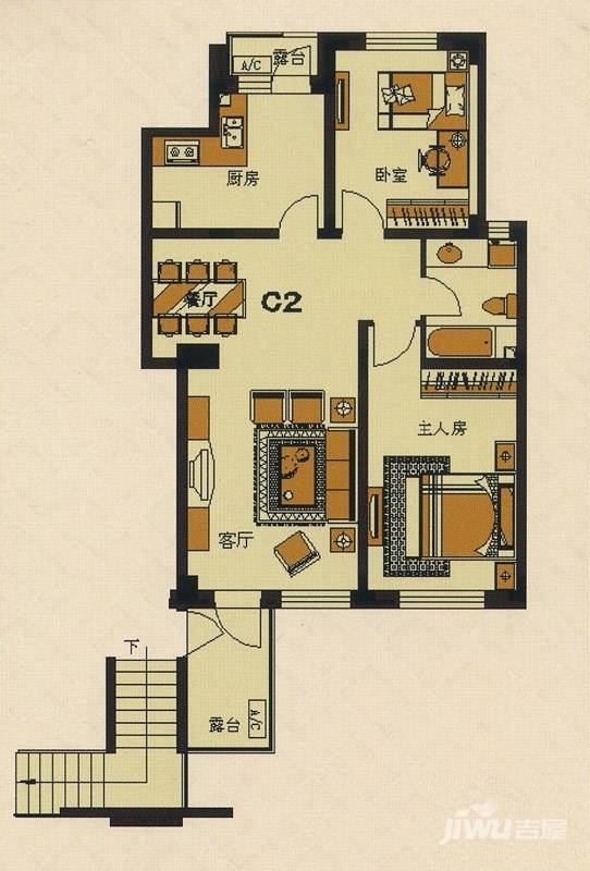 锦绣四合院2室2厅1卫89㎡户型图