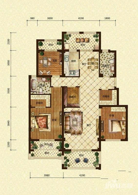 翠颐恬园3室2厅2卫133.8㎡户型图