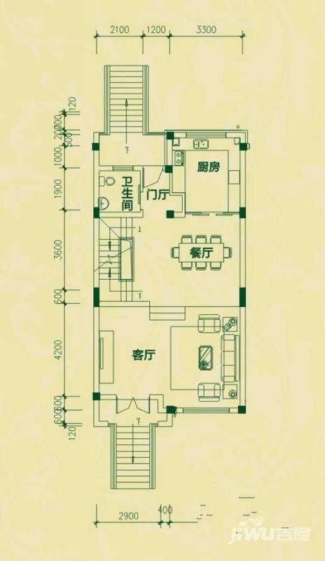 嘉威江南水乡2室1厅1卫76.7㎡户型图