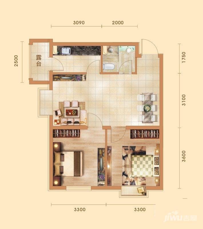 圣济经典家园2室2厅1卫74.1㎡户型图