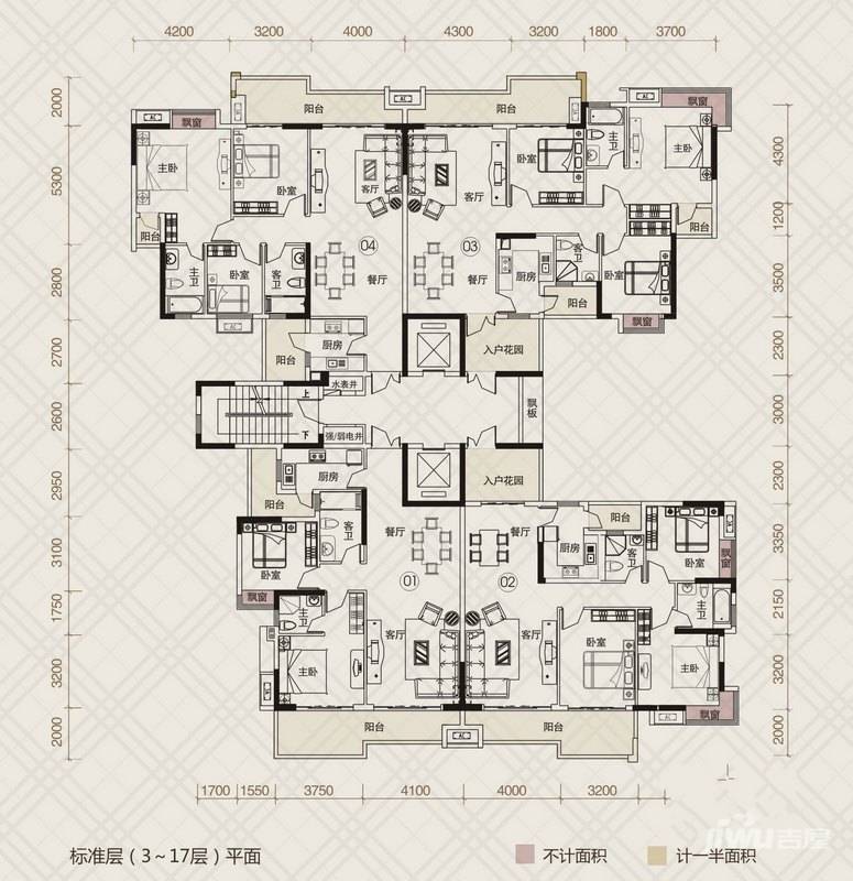 中环星座2室2厅2卫108.8㎡户型图