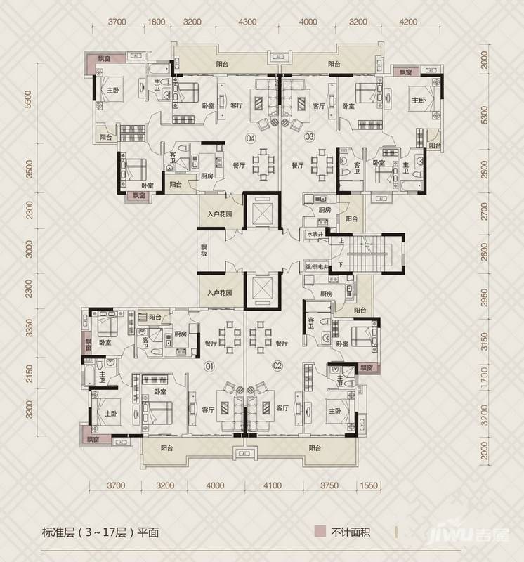 中环星座3室2厅2卫121.7㎡户型图