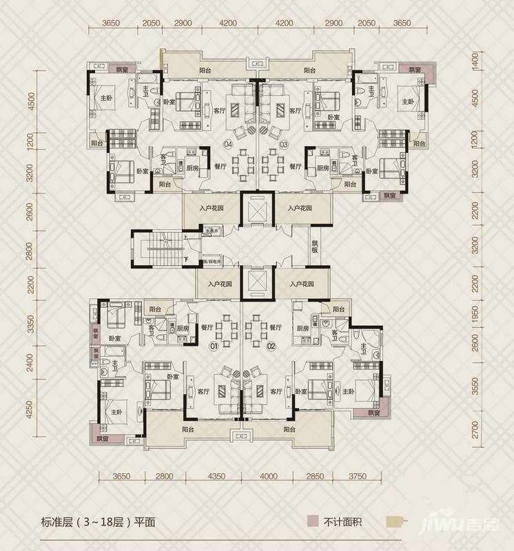 中环星座3室2厅2卫121.7㎡户型图