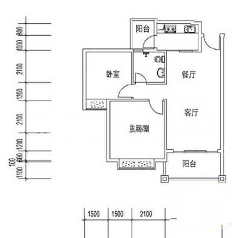 大信海岸家园2室2厅1卫74.3㎡户型图