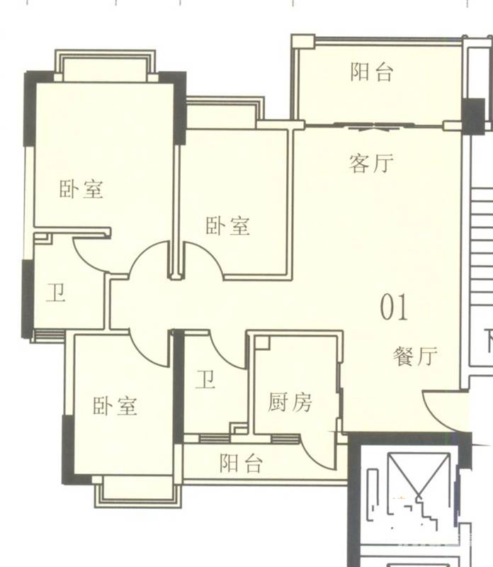 奥米茄花园3室2厅2卫90㎡户型图