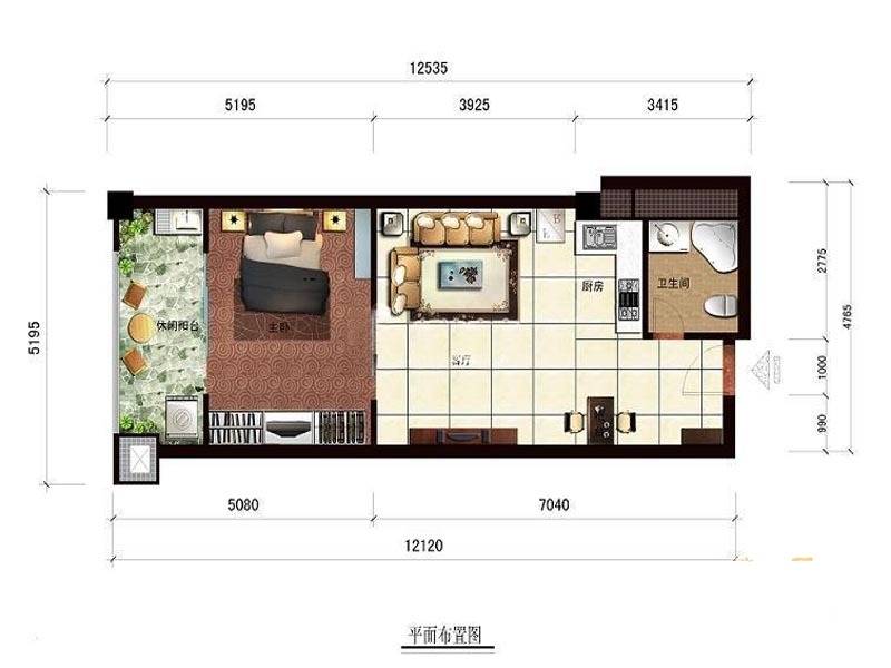 茶亭SOHO1室1厅1卫65㎡户型图