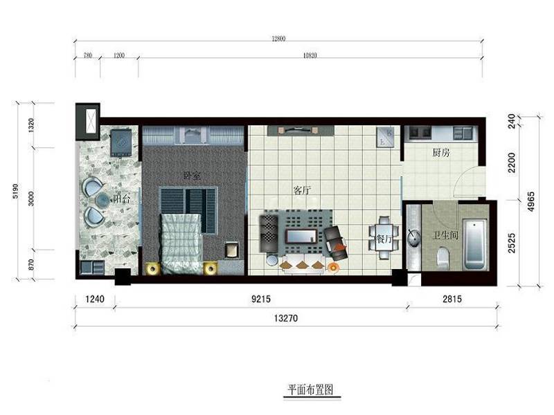 茶亭SOHO1室2厅1卫69㎡户型图