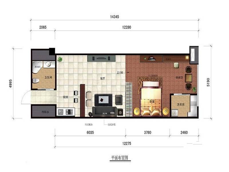 茶亭SOHO1室2厅1卫74㎡户型图