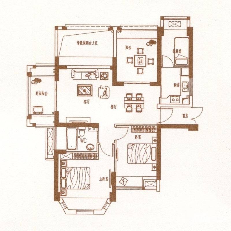 正荣润城2室2厅1卫90㎡户型图