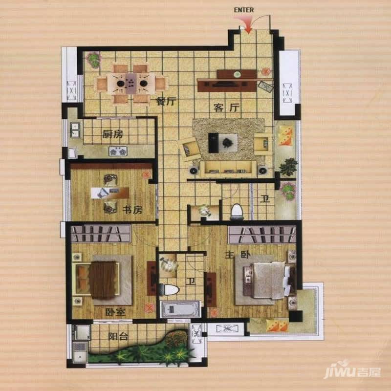 长滩一里3室2厅2卫115㎡户型图