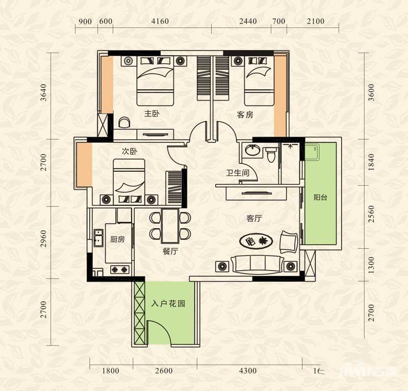 旭日印象3室2厅1卫88.7㎡户型图