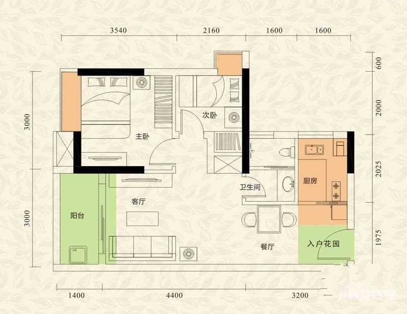 旭日印象2室2厅1卫46.5㎡户型图