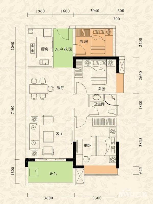 旭日印象3室2厅1卫81㎡户型图