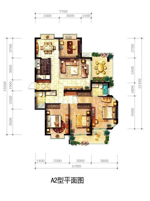 中联江滨御景3室2厅2卫户型图