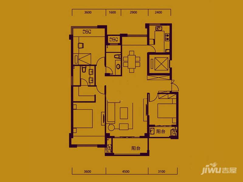 皇庭丹郡3室2厅2卫139㎡户型图