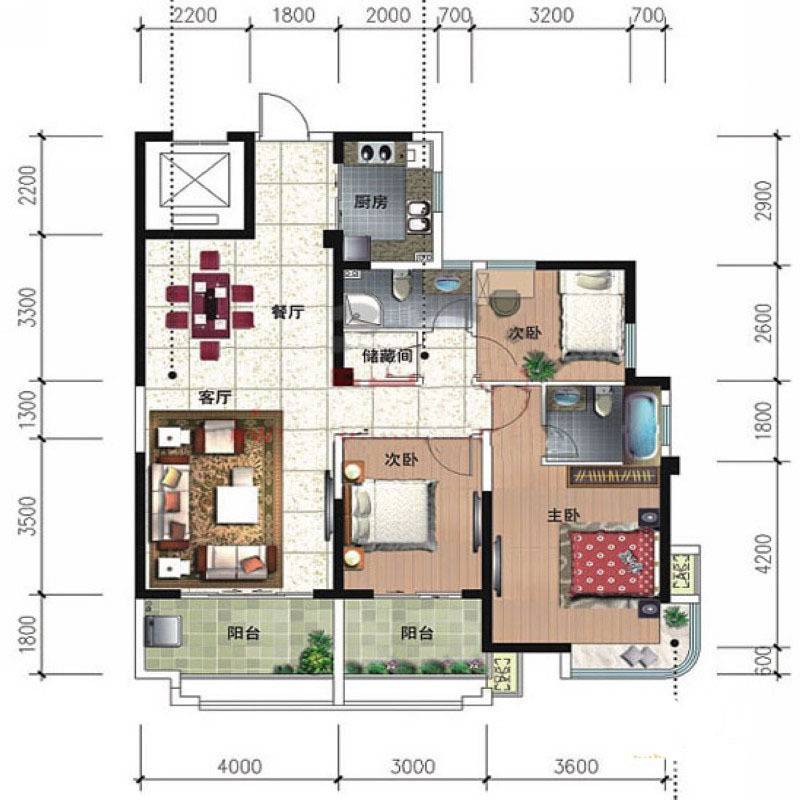 格林威治3室2厅2卫120㎡户型图